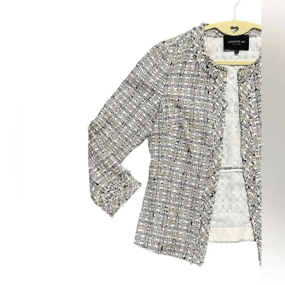 Lafayette 148 Noelle Tweed Boucle Jacket Black White Sz 6 - Picture 3 of 9